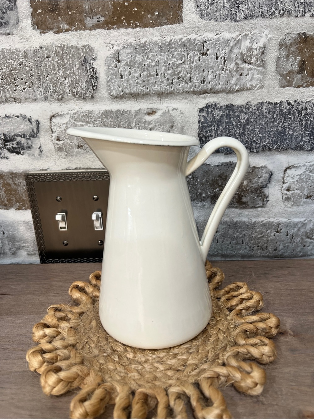 White Enamel Pitcher Vase - Classic Home Art Accent